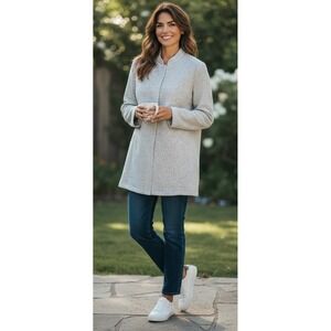 Eileen Fisher Textural Cotton Tencel Stretch Stand Collar Jacket‎ , Size L/G